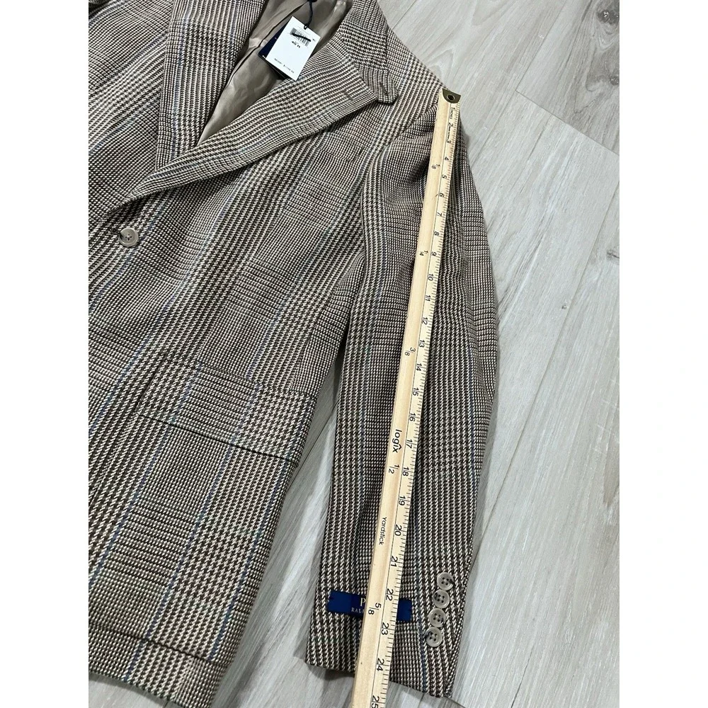 Polo Ralph Lauren 100% Linen Brown Houndstooth Constructed Tweed Blazer 40R